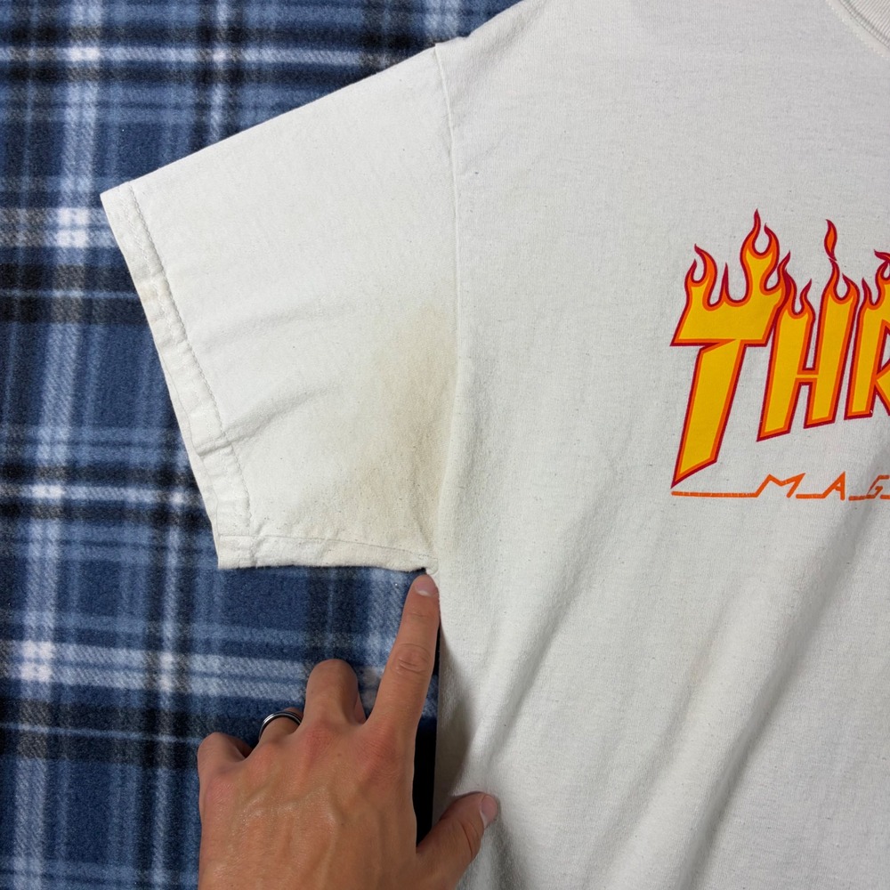 Thrasher Magazine Flame Logo Graphic T-Shirt White Skateboarding Mens Large - Picture 2 of 7
